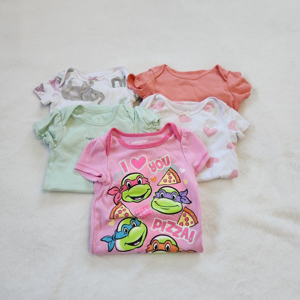 Girls Short Sleeve Bodysuits, Size 6-9 Months